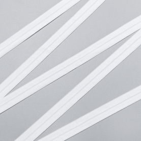 White elastic fold over ribbon, 15 mm, 626/15 (lauma 001) (001011)