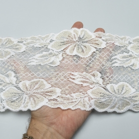 Elastic lace for lingerie, 15 cm, ivory and gold lurex (lauma 004) (001207)