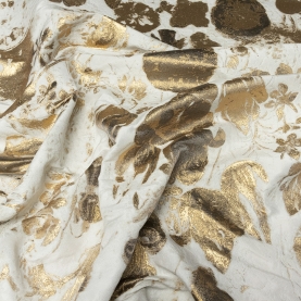 Jacquard fabric with golden flowers on milky (001336)