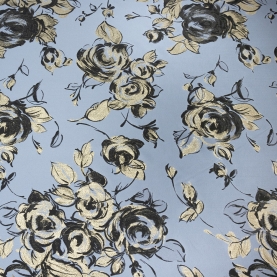 Jacquard fabric with gold flowers on blue (001338)