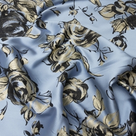 Jacquard fabric with gold flowers on blue (001338)