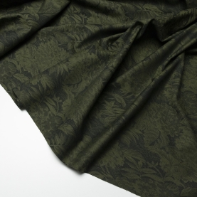 Jacquard cotton fabric with khaki floral print (001352)