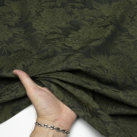 Jacquard cotton fabric with khaki floral print (001352)