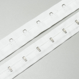 Hook and eye tape, 1 row, white, cotton (001361)